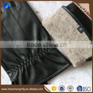 Classic Men Wool Lined Winter Black Sheepskin Leather Gloves Made in China photo-2