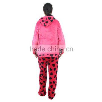 Kevince Flannel Pyjama Set Heart Print Cap Knitting Woman Clothing Nightwear Homewear MOQ 1000sets photo-2