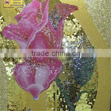 LJ JY-JH-MG02-A Pink Rose Floral Mosaic Mural Glass Mosaic Bedroom Wall Tile