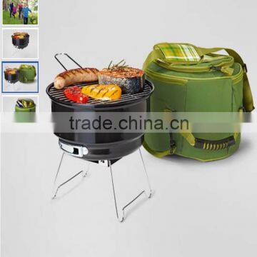 Portable folding charcoal grill bbq set with cooler bag