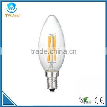 clear glass white/warm white 4W candle led filament bulb