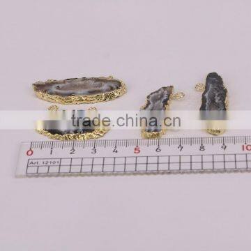 Natural Slice Agate Druzy Pendant, With Double Bails Gold Plated Edged Geode Quartz Gem Stone Pendant photo-3