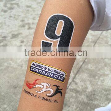 Made in China triathlon non-toxic logo sticker single number tattoos