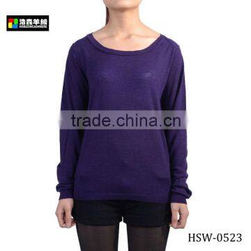 Wool Round Neck Lady Bottom Shirt, Women Purple Elastic Bottom Shirt