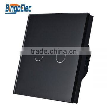 2015 Top Quality Glass Panel 2gang Black Touch Light Waterproof Switch