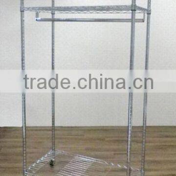 3 tier wire shelving rolling cart Garment rack single bar