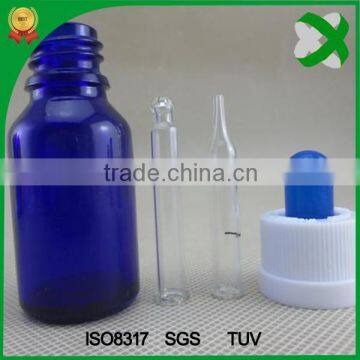 trade assurance cobalt blue boston round glass bottle 20ml with child safety cap