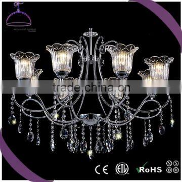 flower glass shade and crystal chrome color 8 heads hotel chandelier