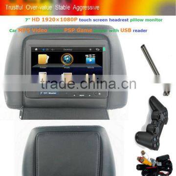 Promotional with usb zipper cover touch screen car 7 inch tft lcd headrest monitor