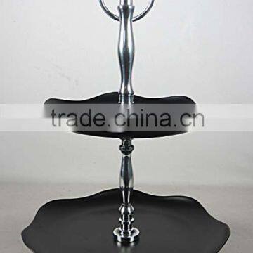 SILVER 2 TIER WEDDING CAKE STAND, FANCY WEDDING CAKE STAND, SILVER & BLACK FRUIT STAND