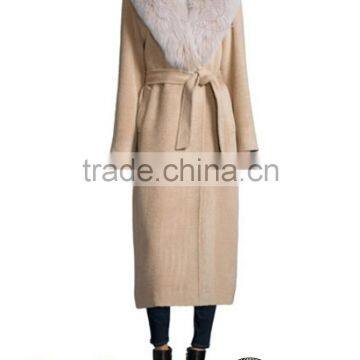 Maxi Cashmere Coat With Fox Fur Trim with Belt