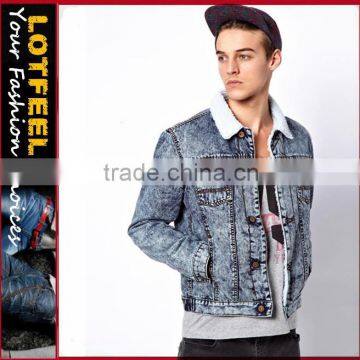 Men's Light Blue Denim Sherpa Jacket fur lining(LOTJ268)