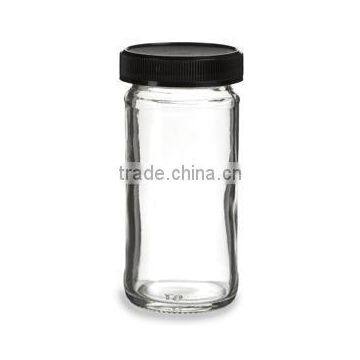 Spice Jar Round Glass 4 oz With Shaker Fitment and Black Lid