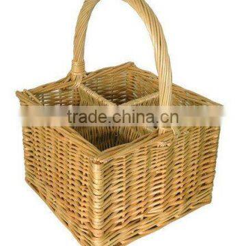 New design handle wicker wine basket for four bottle