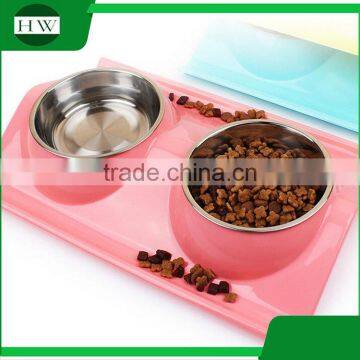 pet accessories eco plastic stainless steel anti slip leak proof double cat dog pet feeder water food bowl