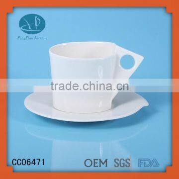 solid white porcelain coffee cup and saucer, drinking cup and saucer,ceramic cup and saucer with logo