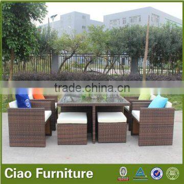 Garden outdoor furniture cube rattan terrace dining table set