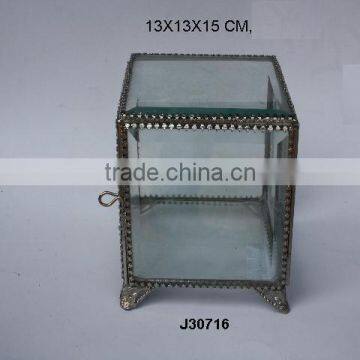 Square Glass Jewellery boxes with feat brass fittings in nickel plating