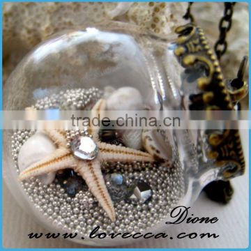 10/12/14/16/18/20/25MM Glass Ball Starfish Necklace Pendant,DIY bottle pendant, mini glass globe jewelry