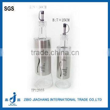 metal coating cylinder glass oil vinegar bottle with design