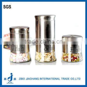 stainless steel casing glass jar for spices/coffee/tea