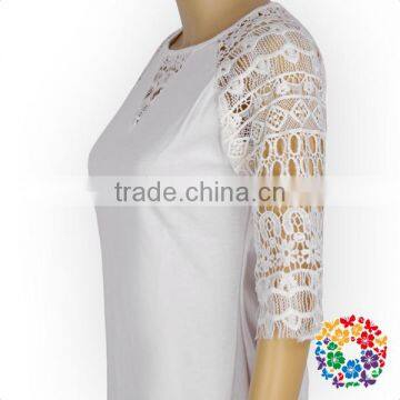 2017 Spring New Designs Women Tshirts White Lace Sleeve Raglan Blouse Women Tops photo-3