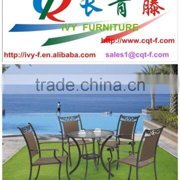 Hot sale IVY ! classical rattan with alu chair and temper galss table outdoor furniture / Garden wicker dining set