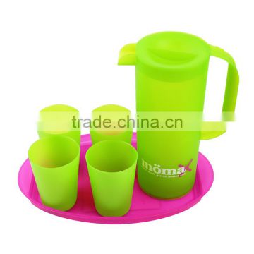 FDA grade plastic pitcher set with 4 cups and tray 1.5L