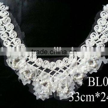New arrival fashion Pearl rhinestone embroidery lace collar neck designs