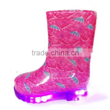 Knee High Printed Hotsale LED Light Outsole Pass REACH or California Prop 65 Testing Kids PVC Rain Boots Wellies Gumboots photo-5