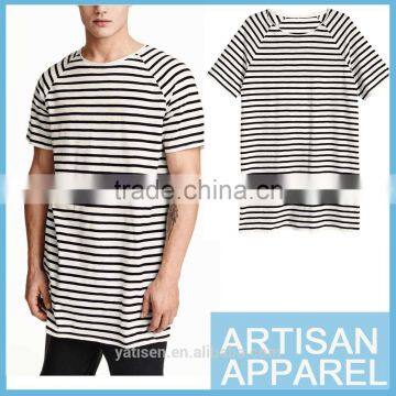 wholesale striped men t-shirt 2015 fashion good quality Men casual cotton plus long T-shirt for man & OEM service