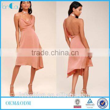 Sexy Dress Manufacturer For Summer Spaghetti Strap Backless Pink Midi Dress