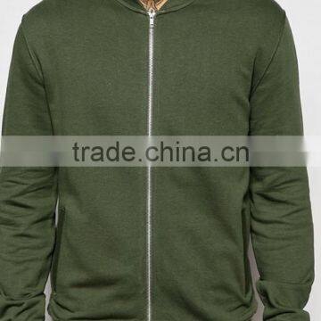 Custom Round Neck Side Pockets Without Hood Green Men's 100% Cotton Casual Breathable Slim Fit Zip Open Blank Jumper Sweatshirt photo-3