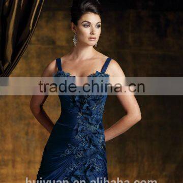 Royal Blue Full Length Appliqued Flowers Mother of the Bride Taffeta Suits photo-2