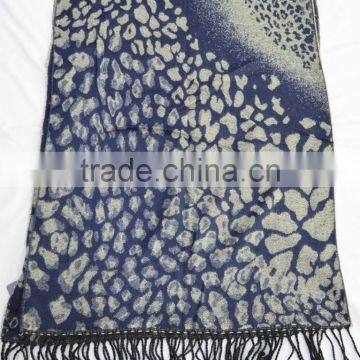 Fashion large latest jacquard wool leopard 100%viscose winter shawl