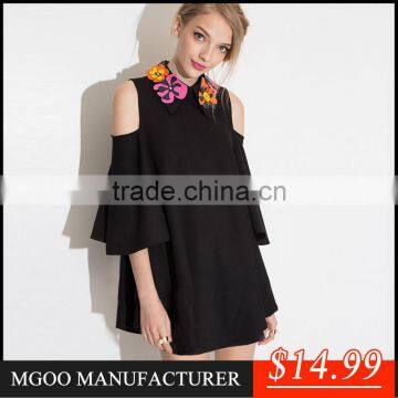 MGOO Dresses Good-Looking 2015 Little Black Women Dress Summer Style Off Shoulder Lovly A Line Dress With Colorful Shinning Neck photo-4