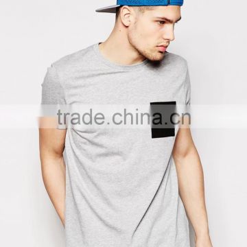 Gray Soft 100% Cotton Plain Short Sleeve Pocket T Shirt for Men Blank Cheap Wholesale Pocket Tee Men's Clothing