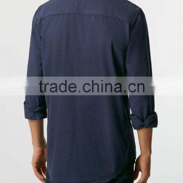 New Model Navy Blue Double Pocket Twill Long Sleeve Casual Shirt photo-4
