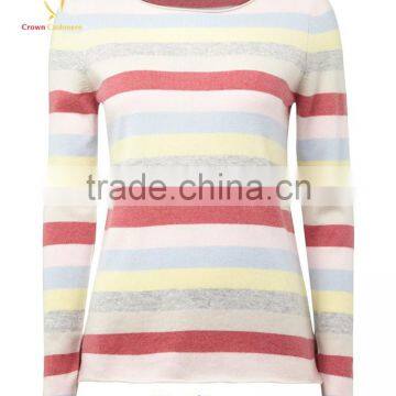 Custom Knitted Women Striped Cashmere Pullover Sweater
