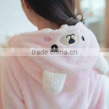 Girls Winter And Autumn Cute Rabbit Pink Pajamas Flannel Fleece Bathrobe photo-4