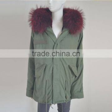 Myfur Latest Purplish Red Real Raccoon Fur Hood Faux Fur Lining Parka Wholesale photo-3
