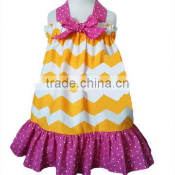 kids clothing company Girls Halter Dress, Yellow Chevron and Hot Pink, boutique style, toddlers, sundress, custom