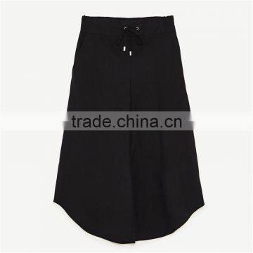 Cord Culottes Asymmetric Slacks Women Black Dress Pants photo-6