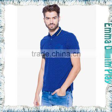 Latest Fashion Man's Blue Chest Pocket Printed Dots Polo Shirts photo-2