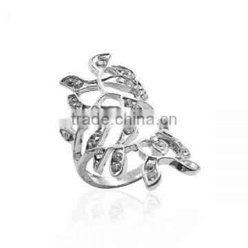 Unadjustable Rings Silver Tone Branch Clear Rhinestone