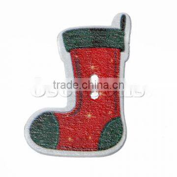 Red & Green Christmas Stocking 2 Holes Wood Sewing Button for Scrapbooking