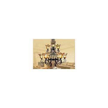 Commercial Decorative Amber Glass Large Hotel Chandeliers 9 Light With Adjustable Chain