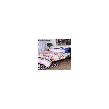 Raibow Strip Pattern Cotton Bed Set , Flat Bed Sheet For King
