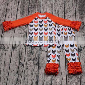 Yawoo promoted girls chicken patterns raglan clothing 2017 fall little girl boutique outfits