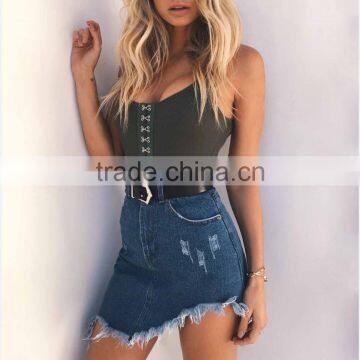 B33761A Autumn women irregular ripped fishtail denim Skirt